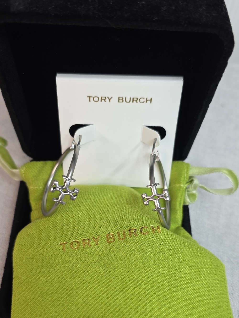 Tory Burch Silver-Tone Hoops with TB Logo